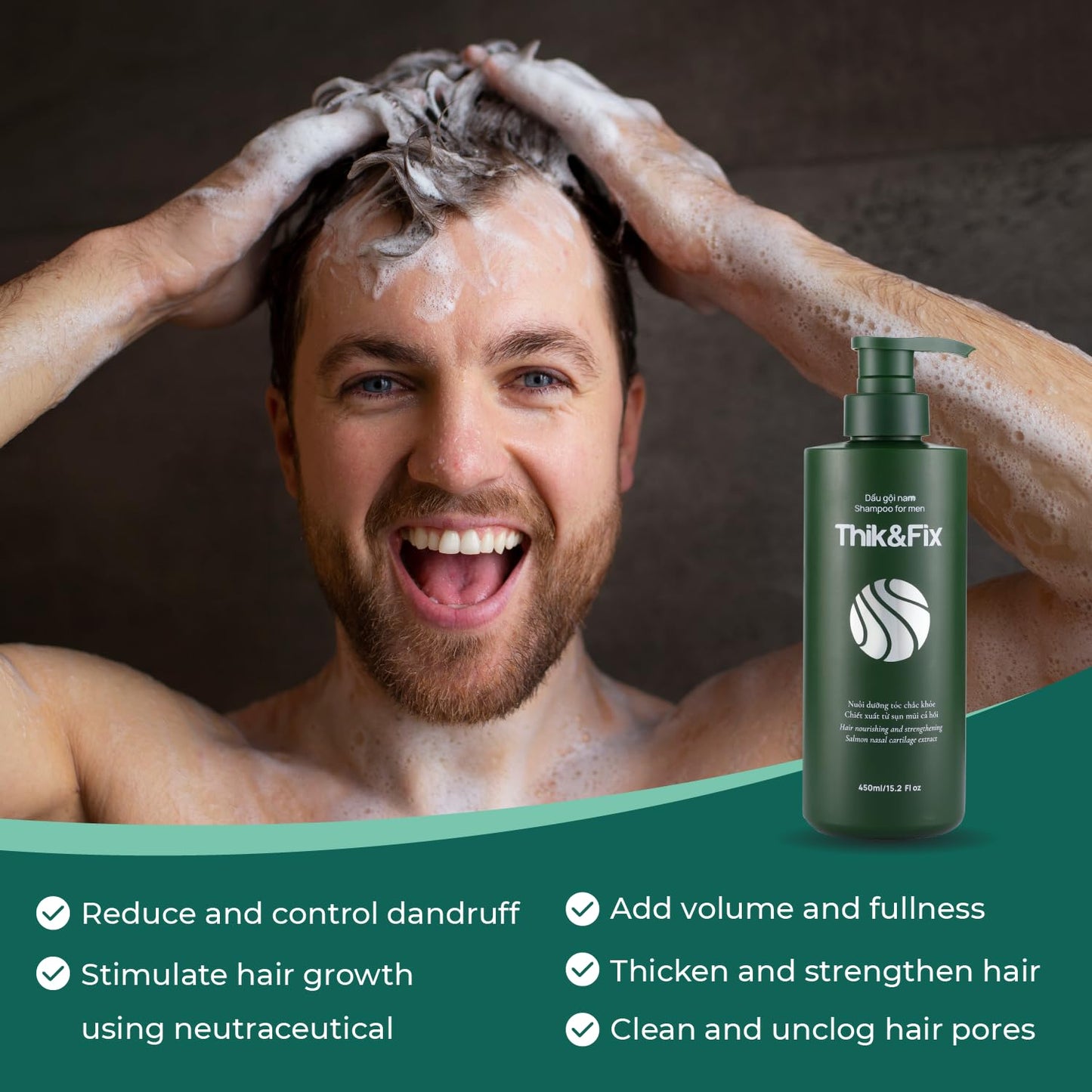 Thik&Fix Hair Growth Shampoo for Men (15.2 Fl oz/450ml)